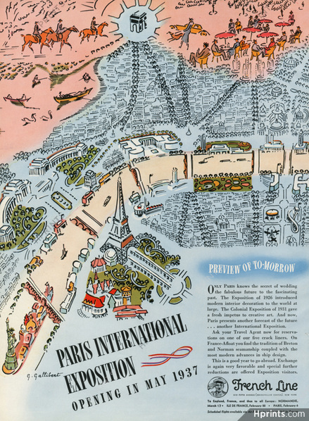 Paris Exposition, 1937. https://hprints.com/en/item/68061/French-Line-Ship-Company-1937-Paris-international-exposition-Paris