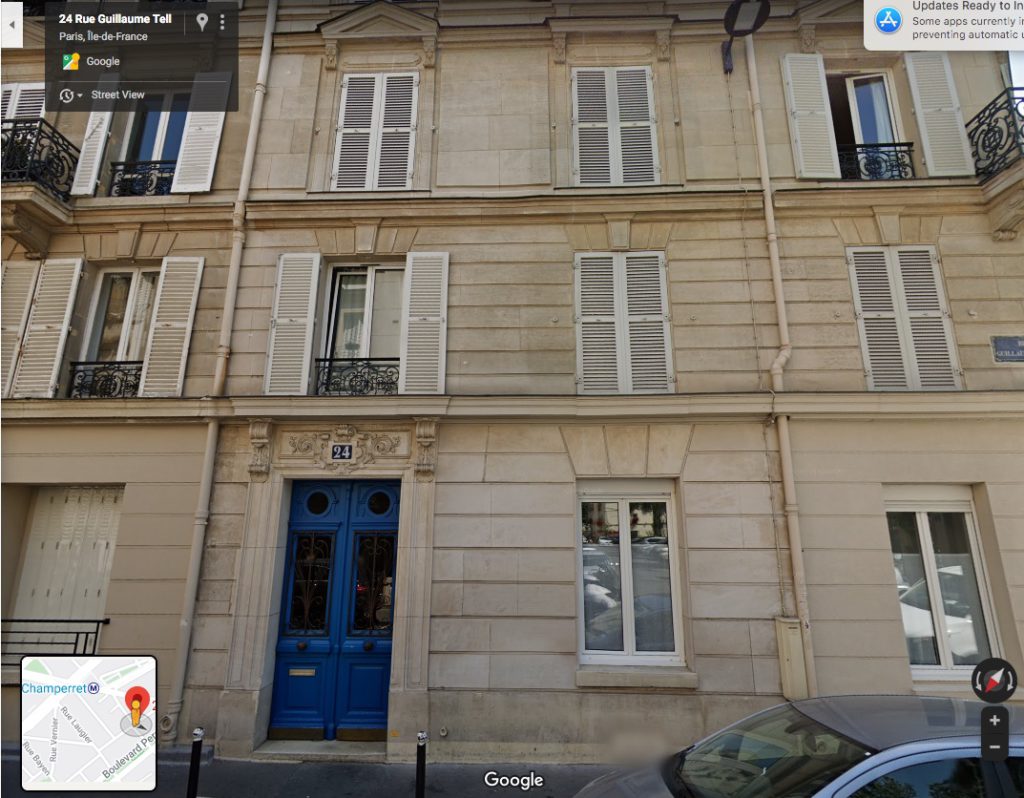 24 rue Guillaume Tell, Paris. Google maps